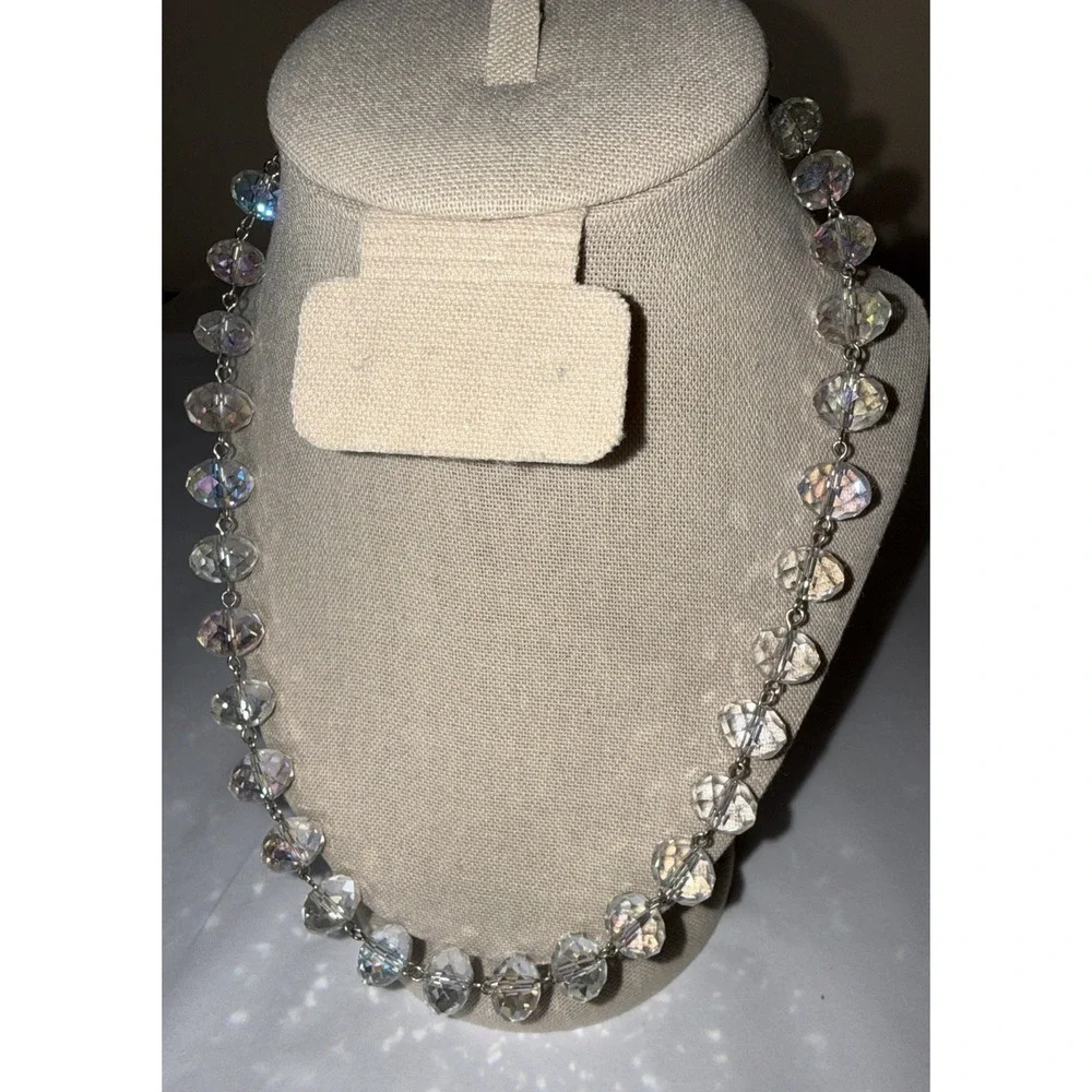 Vintage Aurora Borealis Glass Crystal‎ Beaded Necklace Faceted AB 18-21 inches
